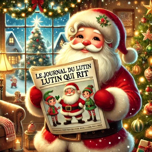 lutin lisant un journal de Noël
